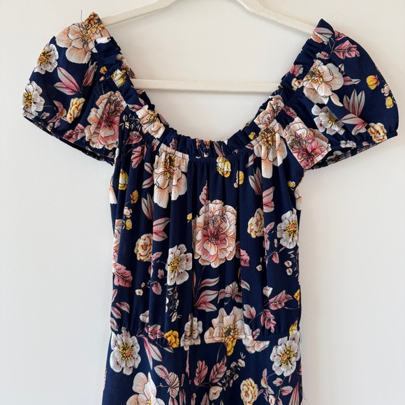 NWT Aqua Floral Off-Shoulder Ruffle Maxi Dress Navy Pink | Womens XS - Picture 4 of 11